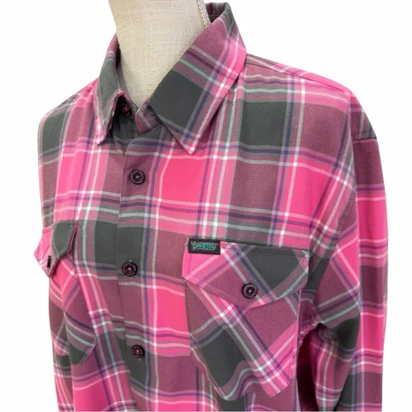 Dixxon x Shreddy Shred Till You're Dead Pink Plaid Flannel Size L